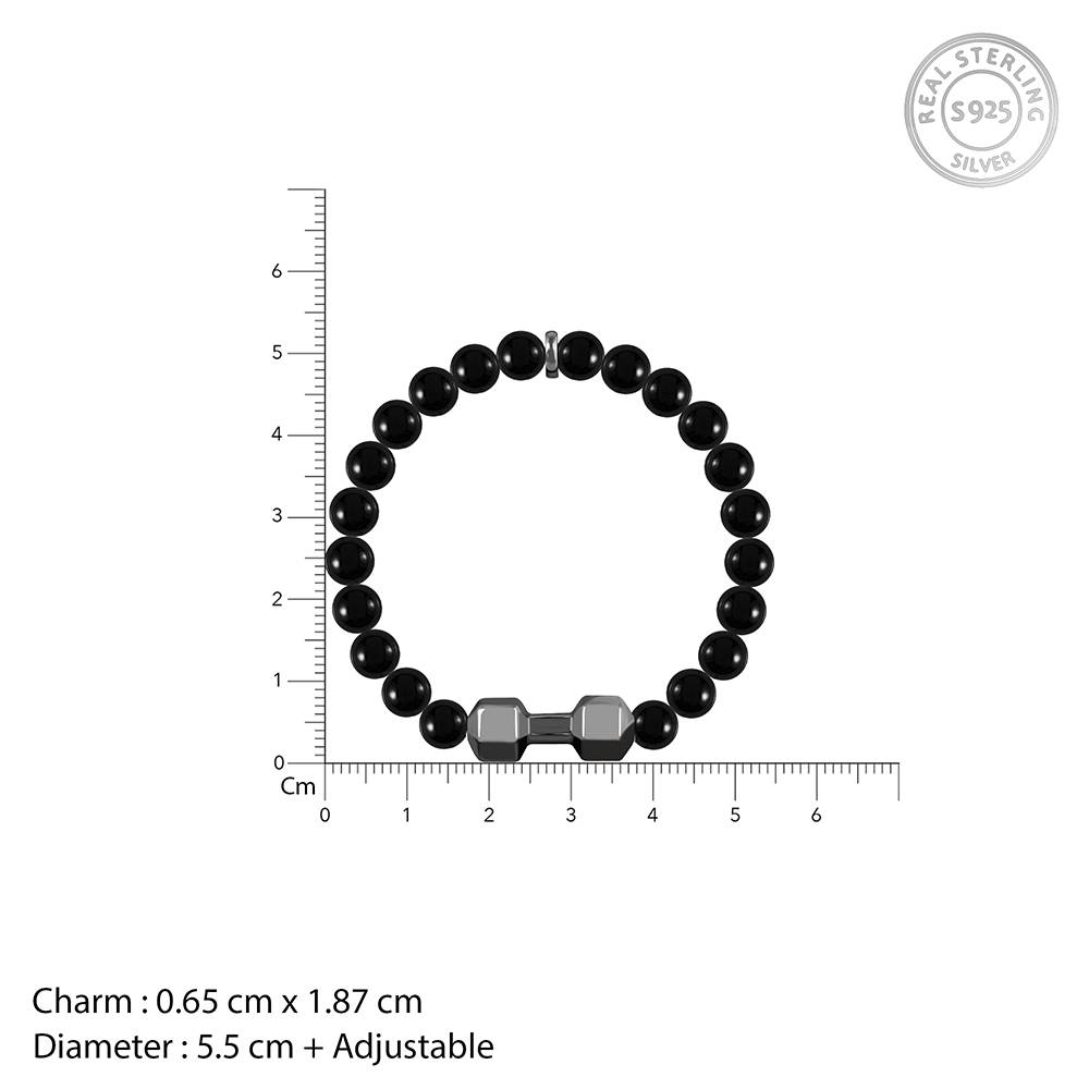 925 Silver Black Rhodium Dumble Beaded Bracelet For Him, Adjustable : BR01162