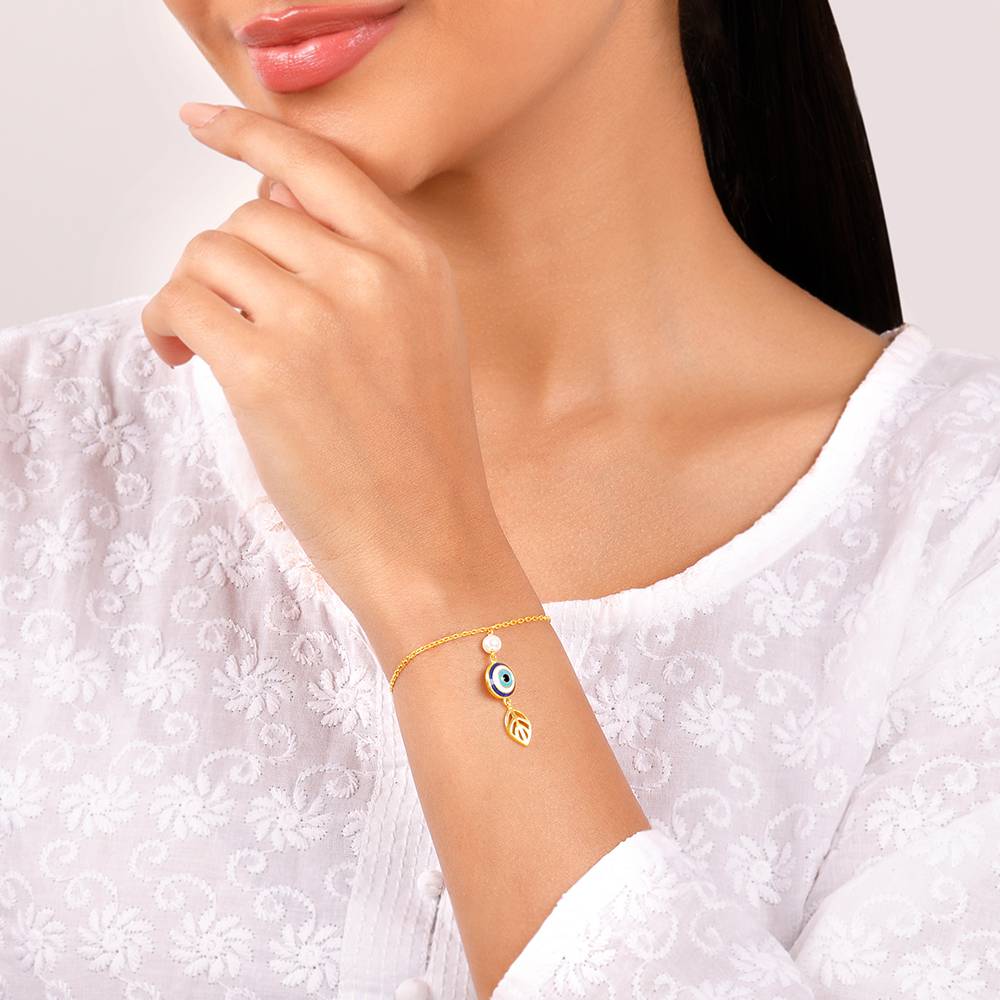 925 Silver Golden Nazar Na Lage Lumba Rakhi| Raksha Bandhan Rakhi For Women : BR01178