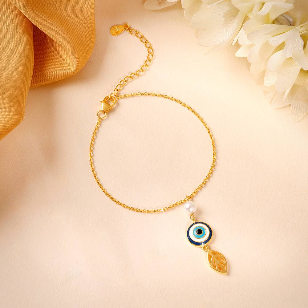 925 Silver Golden Nazar Na Lage Lumba Rakhi| Raksha Bandhan Rakhi For Women : BR01178