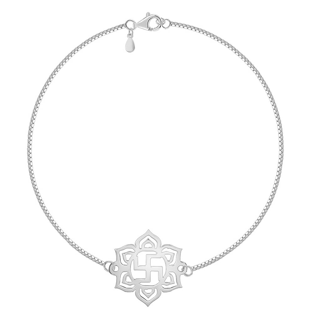 925 Silver Classic Swastik Bracelet Rakhi| Raksha Bandhan Rakhi For Men : BR01200