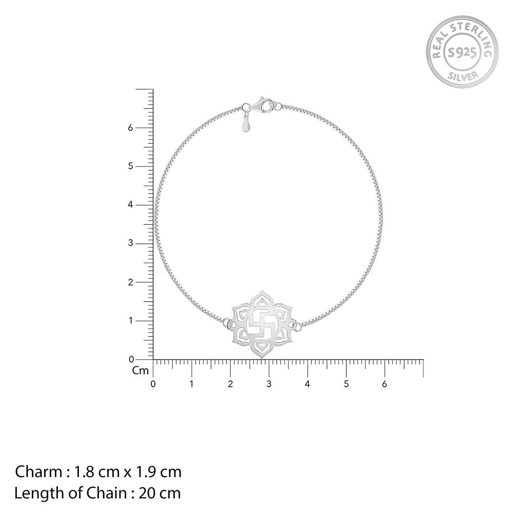 925 Silver Classic Swastik Bracelet Rakhi| Raksha Bandhan Rakhi For Men : BR01200