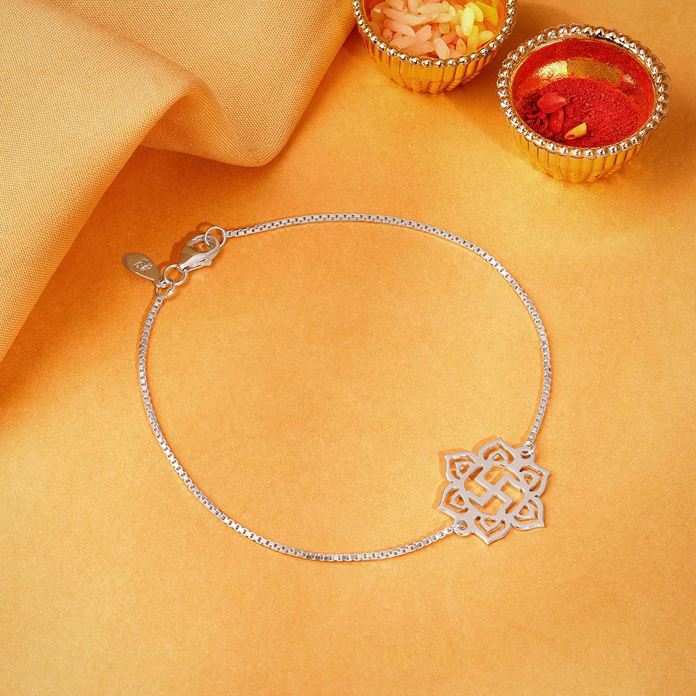 925 Silver Classic Swastik Bracelet Rakhi| Raksha Bandhan Rakhi For Men : BR01200