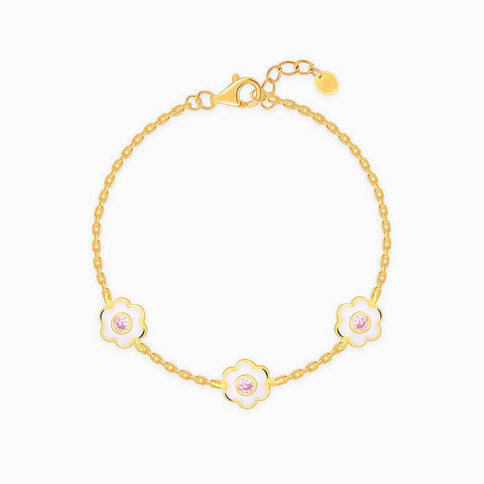 Giva 925 Silver Golden White Flower Kid'S Bracelet, Adjustable | Gifts For Women And Girls | With Certificate Of Aut : BR01224