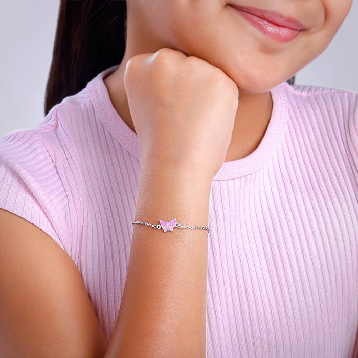 Giva 925 Silver Pink Butterfly Kid'S Bracelet, Adjustable | Gifts For Women And Girls | With Certificate Of Authenti : BR01227