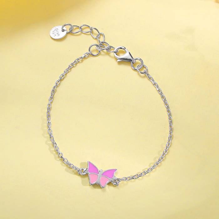 Giva 925 Silver Pink Butterfly Kid'S Bracelet, Adjustable | Gifts For Women And Girls | With Certificate Of Authenti : BR01227