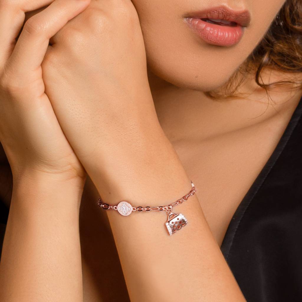 925 Silver Rosegold Weave Charm Bracelet : BR0126