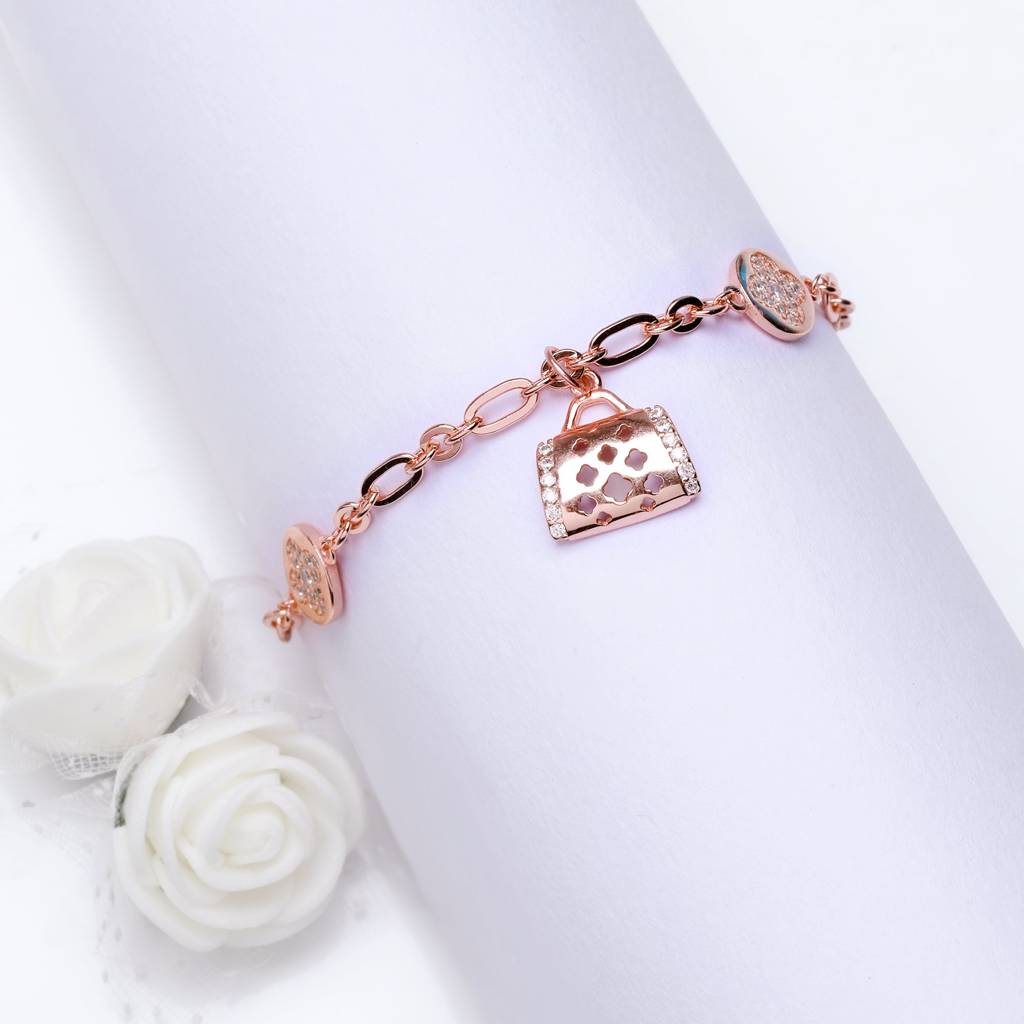 925 Silver Rosegold Weave Charm Bracelet : BR0126