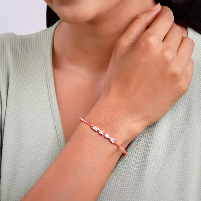 925 Rose Gold Baguette Binge Cuff Bracelet : BR01287