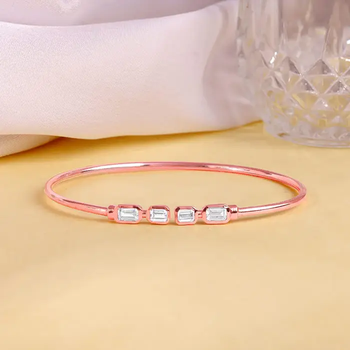 925 Rose Gold Baguette Binge Cuff Bracelet : BR01287