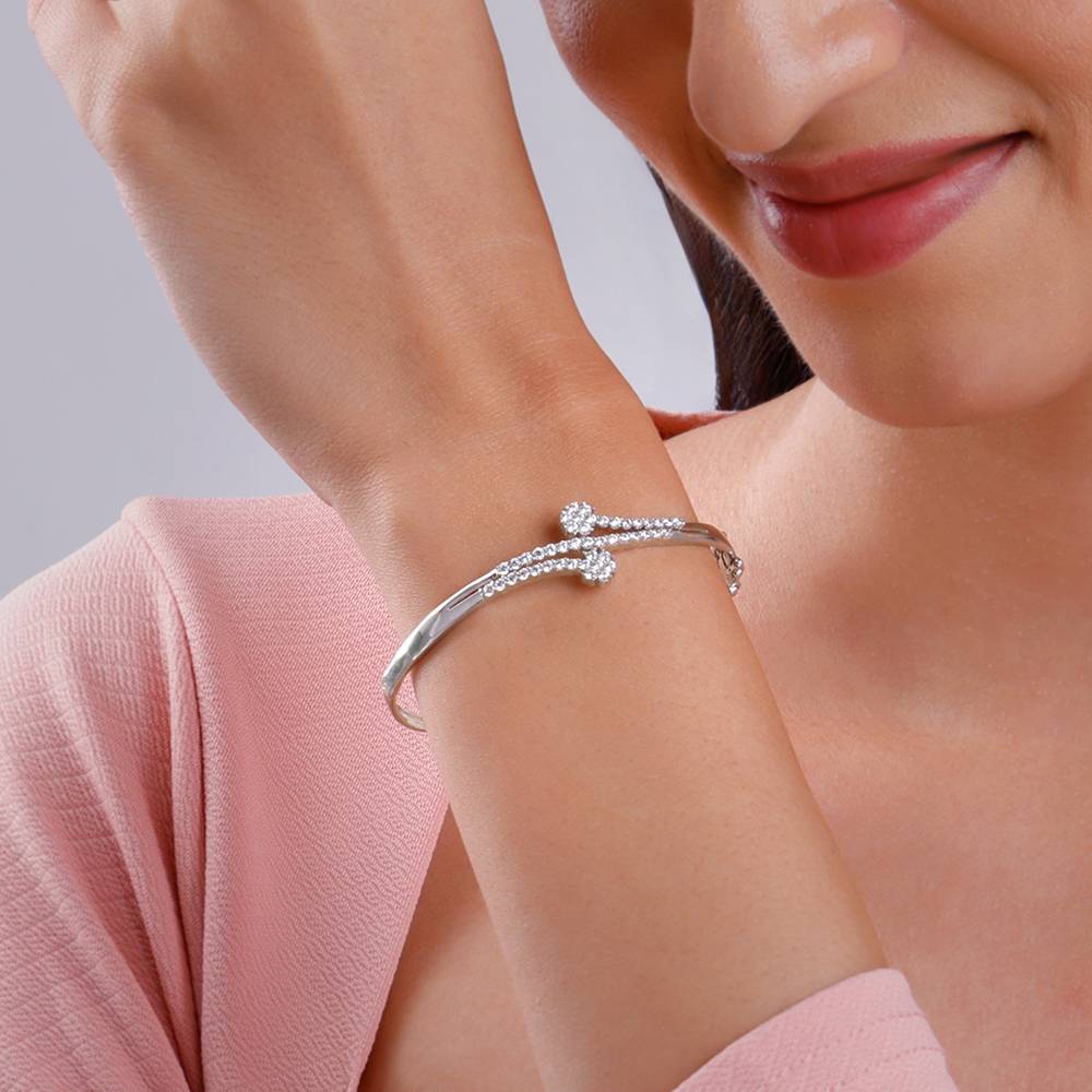 925 Silver You Sparkle Cuff Bangle, Adjustable : BR01299
