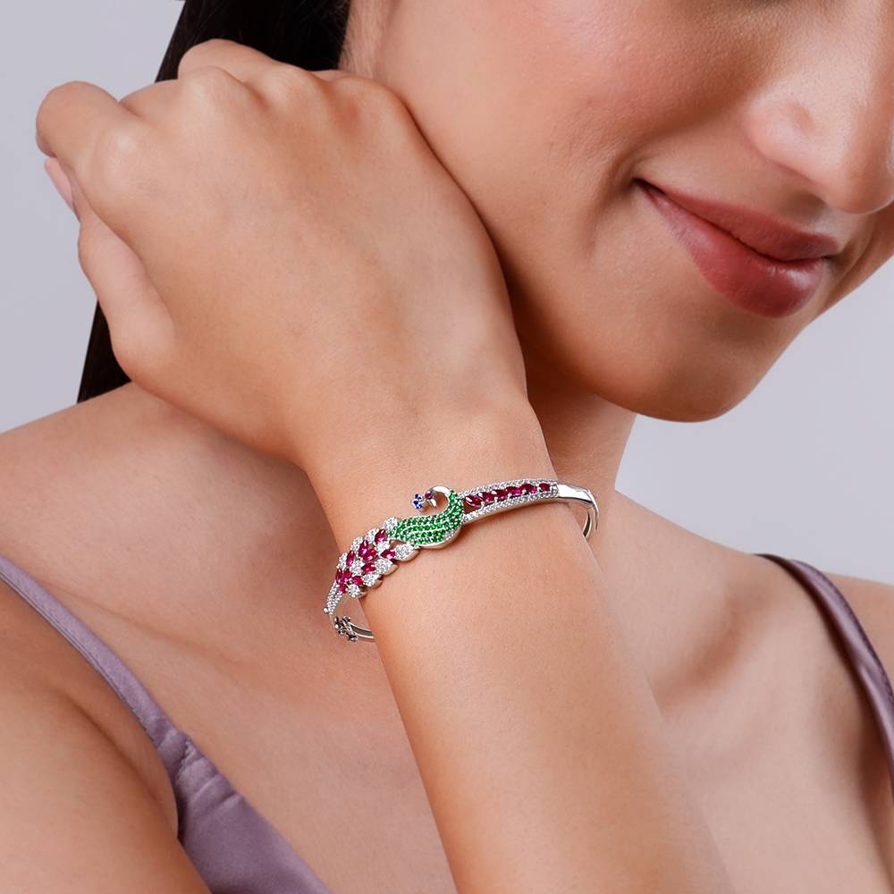 Silver Blooming Peacock Bracelet : BR01320