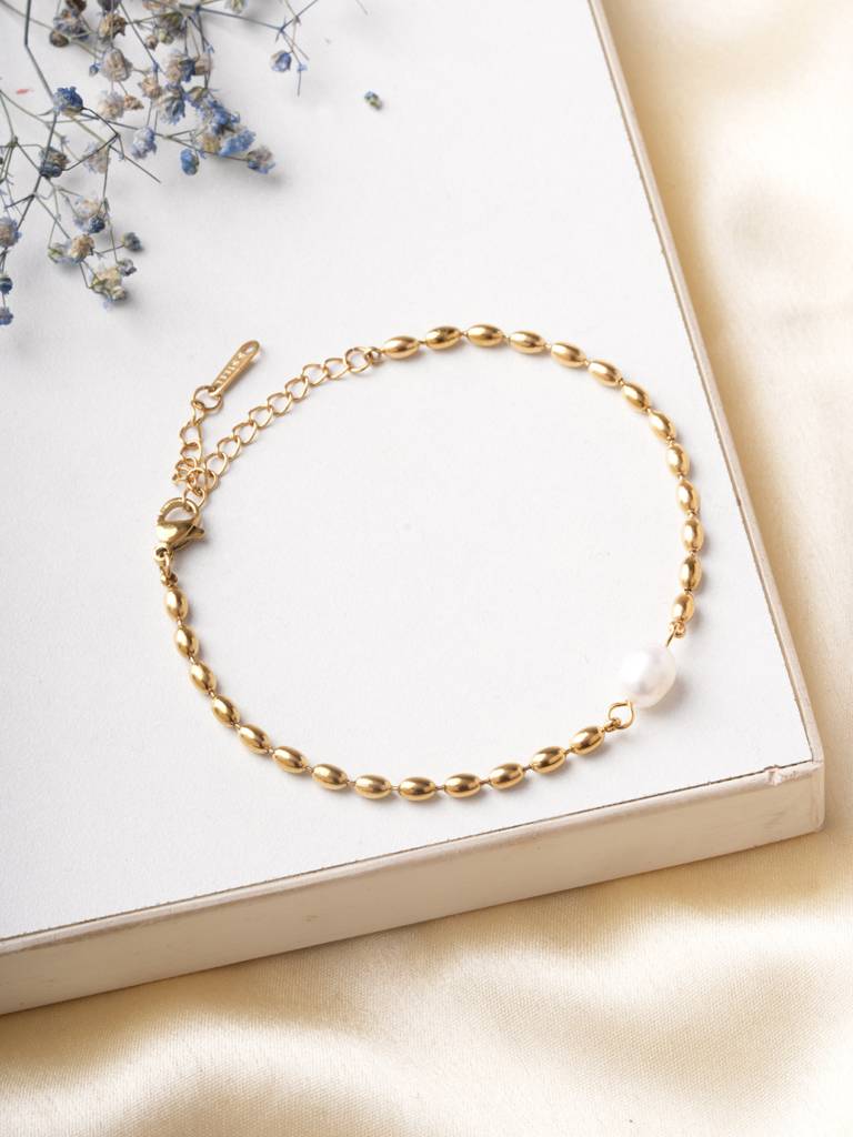 Glimmer Pearl Beads Chain Bracelet For Women : BR0169