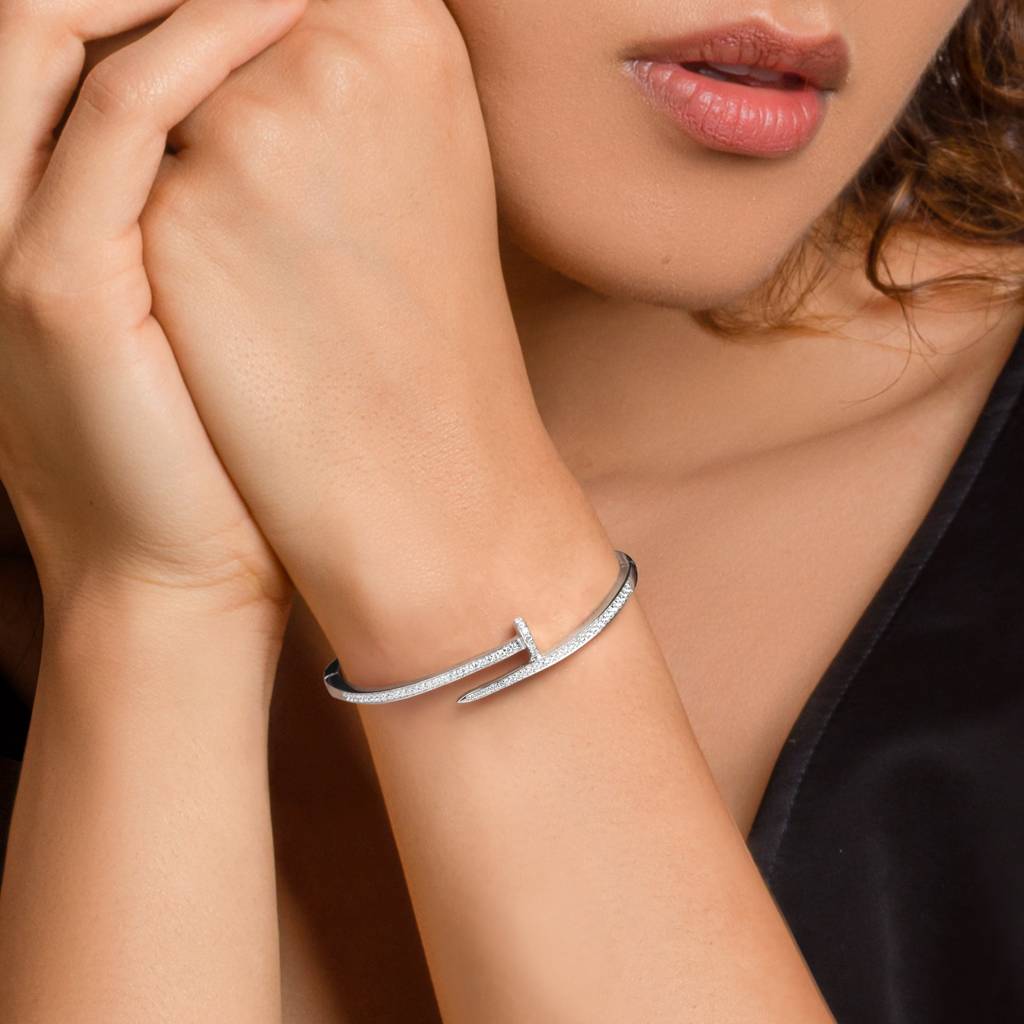 Silver Studded Curled Nail Bangle Bracelet : BR0252