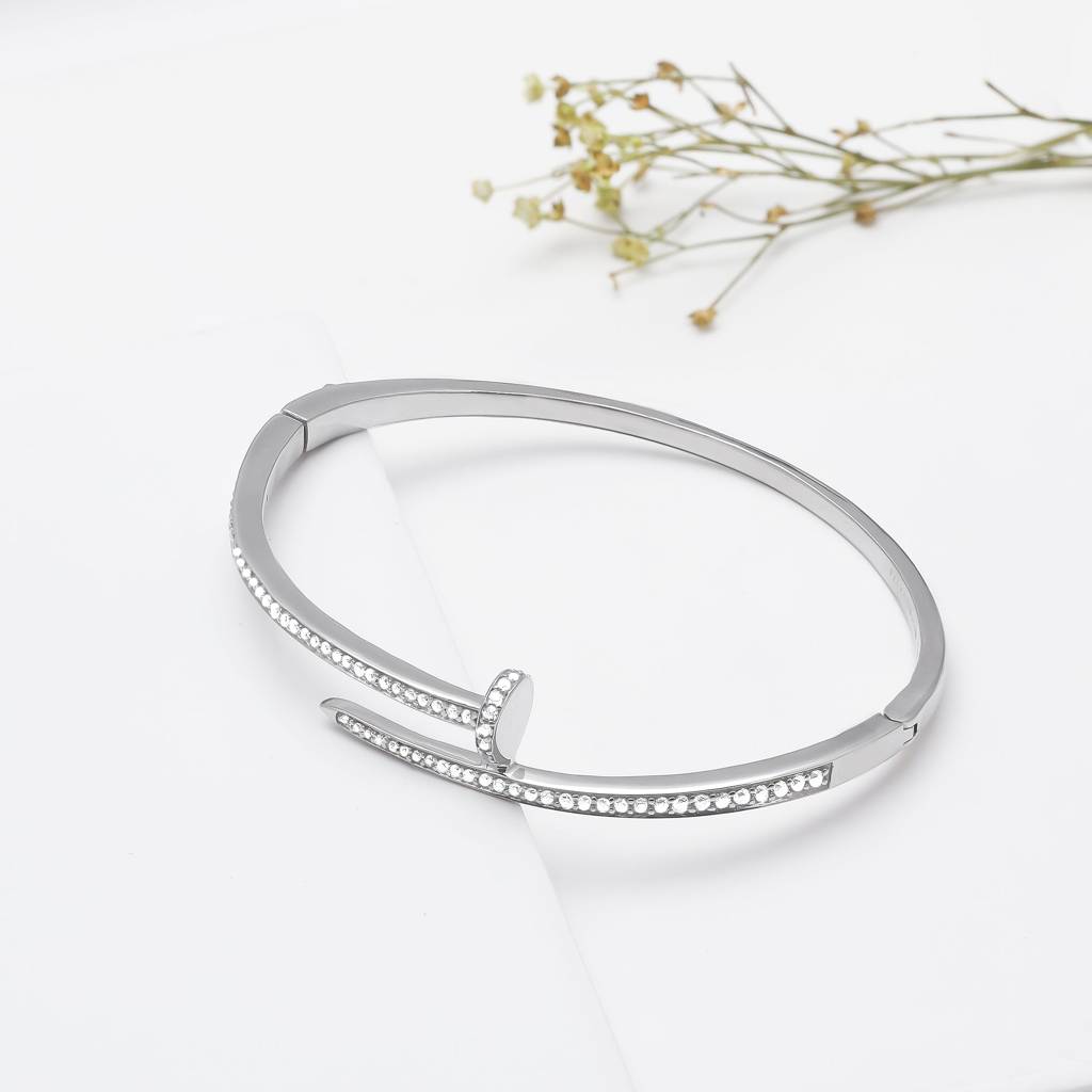 Silver Studded Curled Nail Bangle Bracelet : BR0252