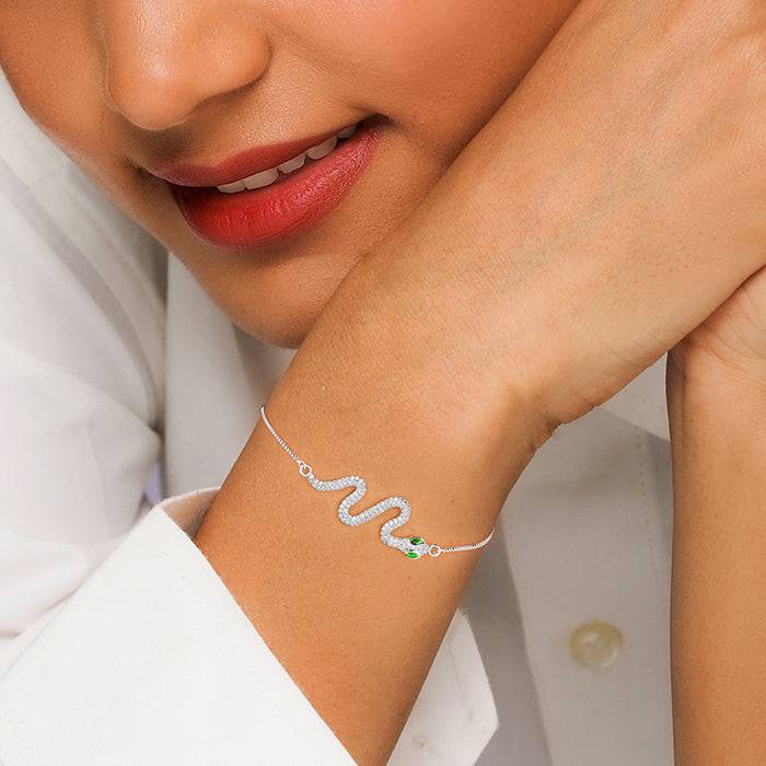 Silver & Green Slitherine Bracelet : BR0307
