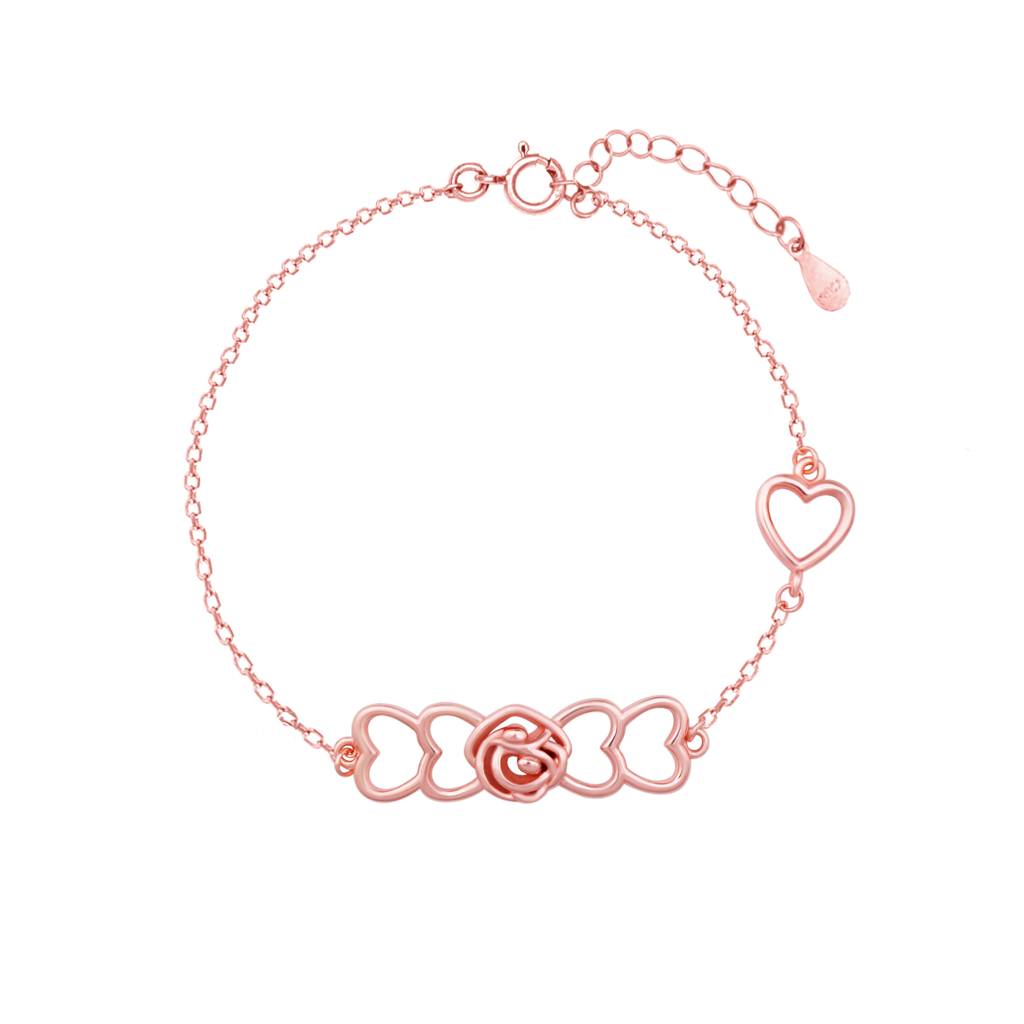 Giva 925 Silver Rose Gold Flower-Heart Bracelet Adjustable : BR0322