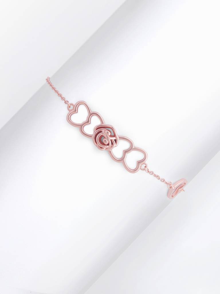 Giva 925 Silver Rose Gold Flower-Heart Bracelet Adjustable : BR0322