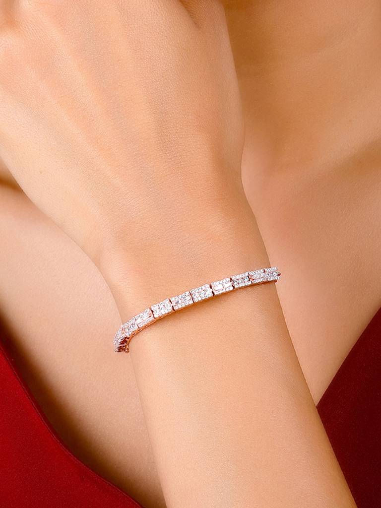 GIVA 925 Sterling Silver Rose Gold Zircon Studded Bracelet