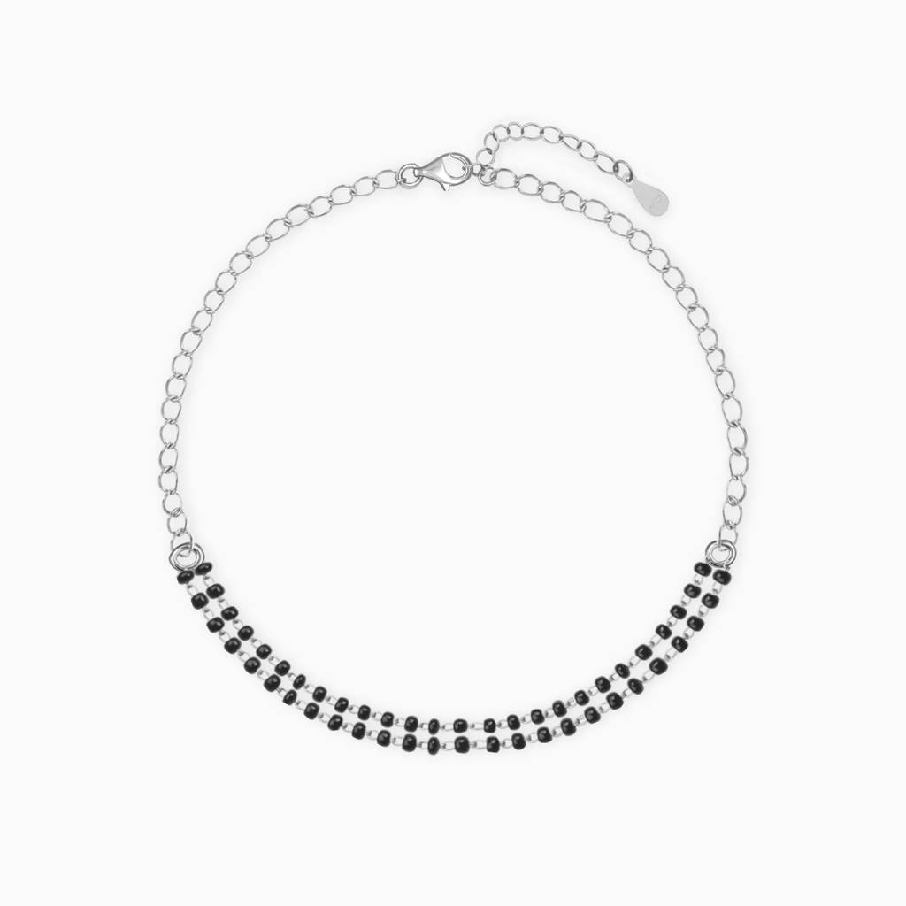 Silver Black Beads Bracelet : BR0469