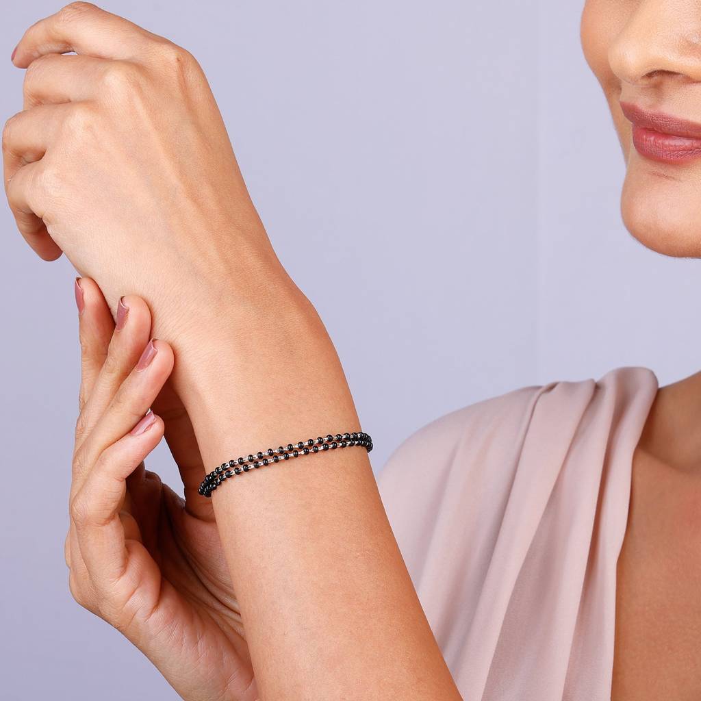 Silver Black Beads Bracelet : BR0469