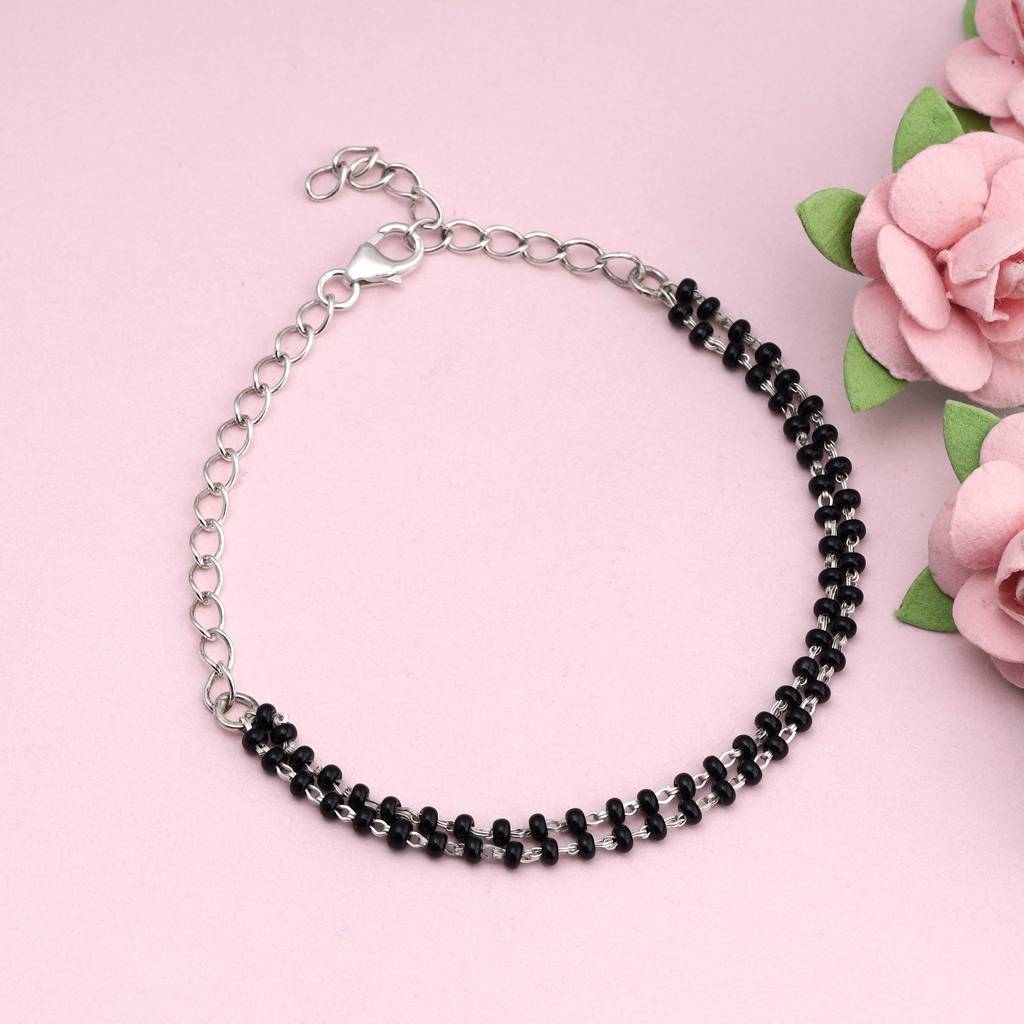 Silver Black Beads Bracelet : BR0469