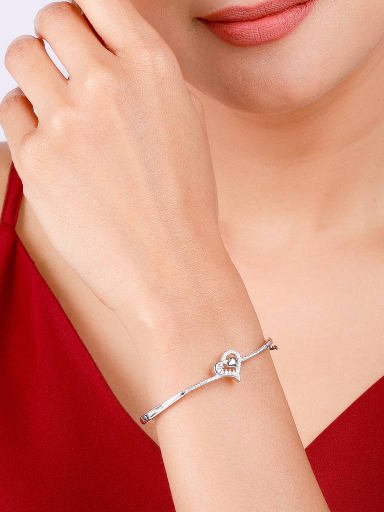 GIVA 925 Sterling Silver Heart in Love Bangle Bracelet