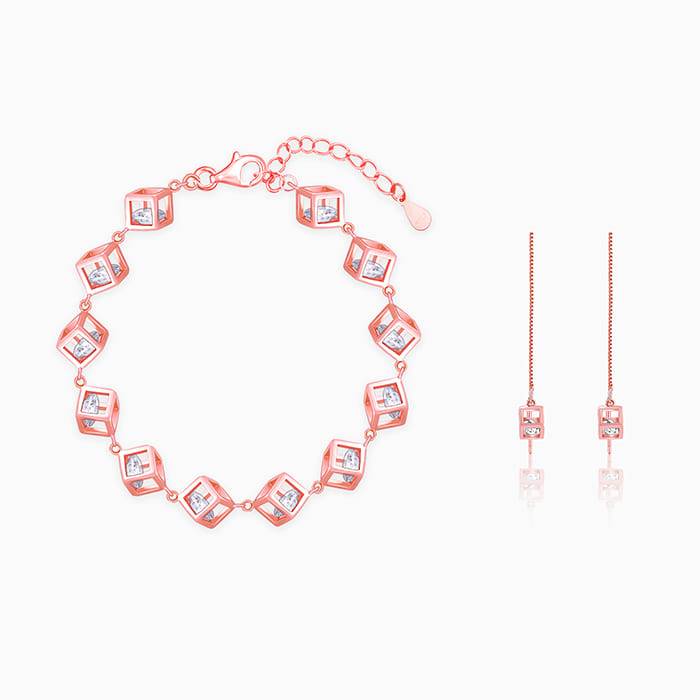 Giva 925 Silver Rose Gold Cubic Crystal Set Of Two| Gifts For Women And Girls | With Certi : BR047ER02522