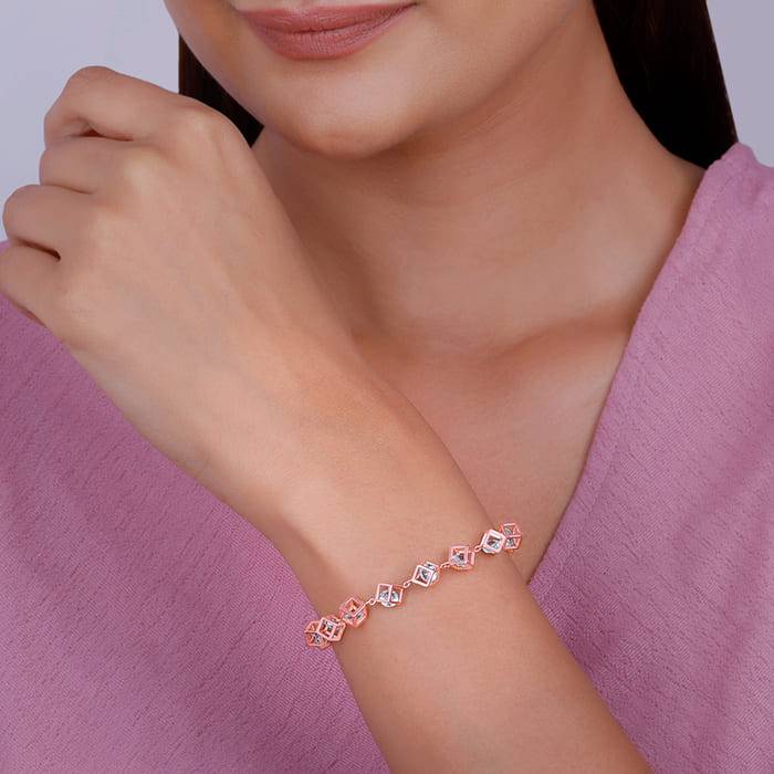 Giva 925 Silver Rose Gold Cubic Crystal Set Of Two| Gifts For Women And Girls | With Certi : BR047ER02522