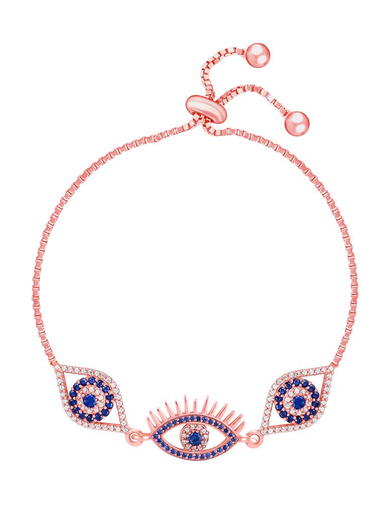 GIVA 925 Sterling Silver Rose Gold Blue Stone Studded Evil Eye Bracelet