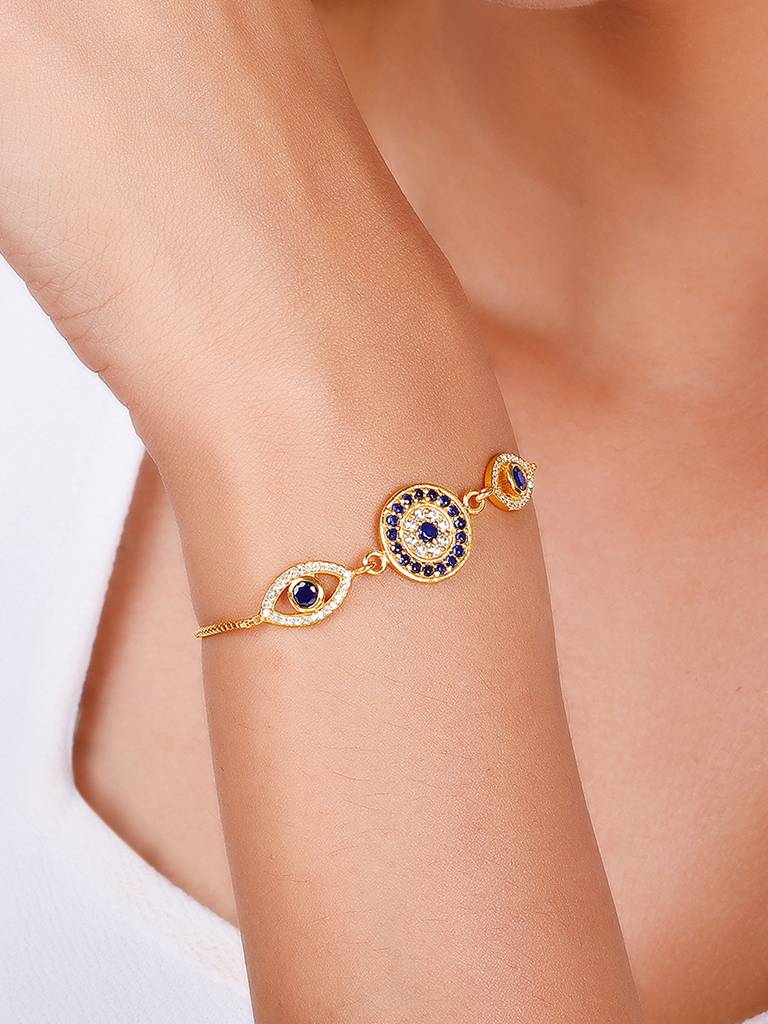 GIVA 925 Sterling Silver Golden Evil Eye Charm Bracelet