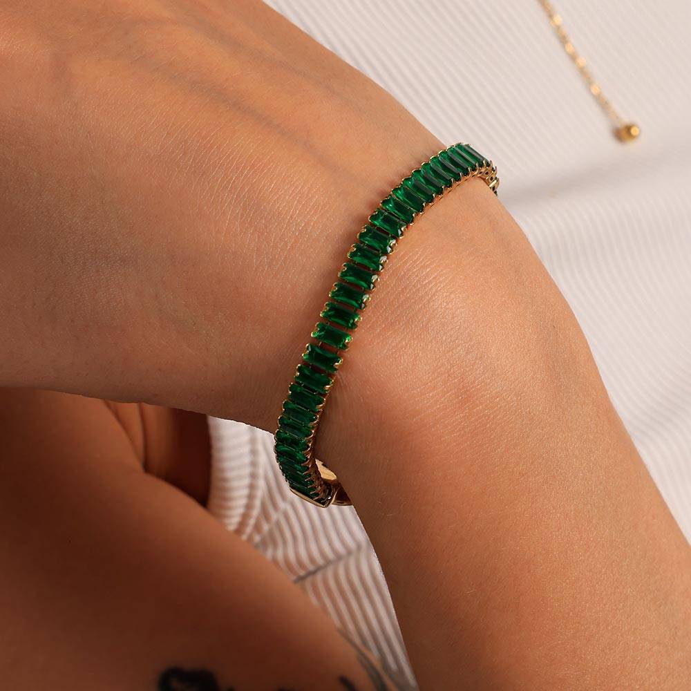 Green Baguette Tennis Bracelet : BR060