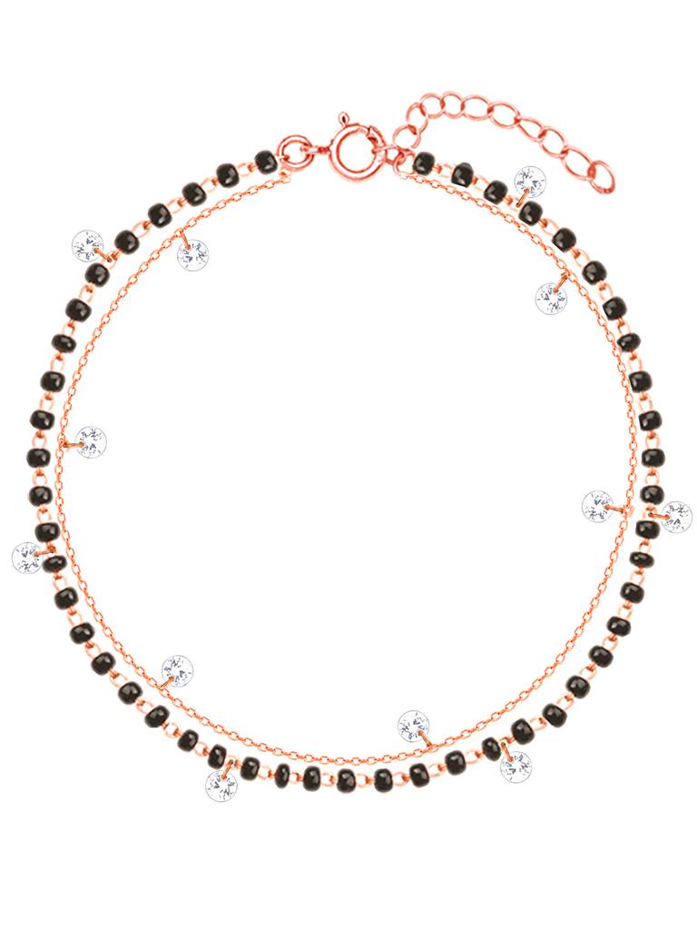 GIVA 925 Sterling Silver Rose Gold Dazzling Zircons Layered Mangalsutra Bracelet