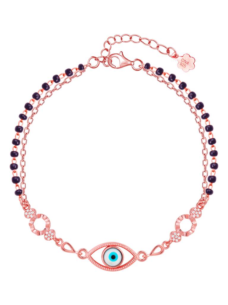 GIVA 925 Sterling Silver Rose Gold Evil Eye Mangalsutra Bracelet