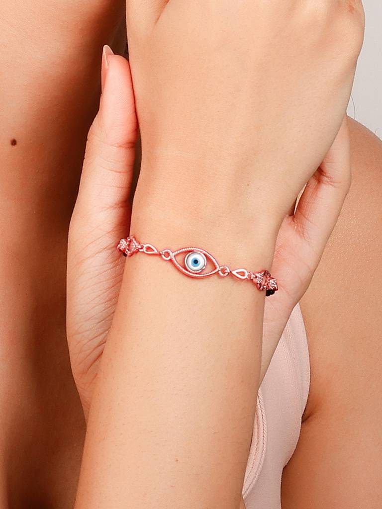 GIVA 925 Sterling Silver Rose Gold Evil Eye Mangalsutra Bracelet