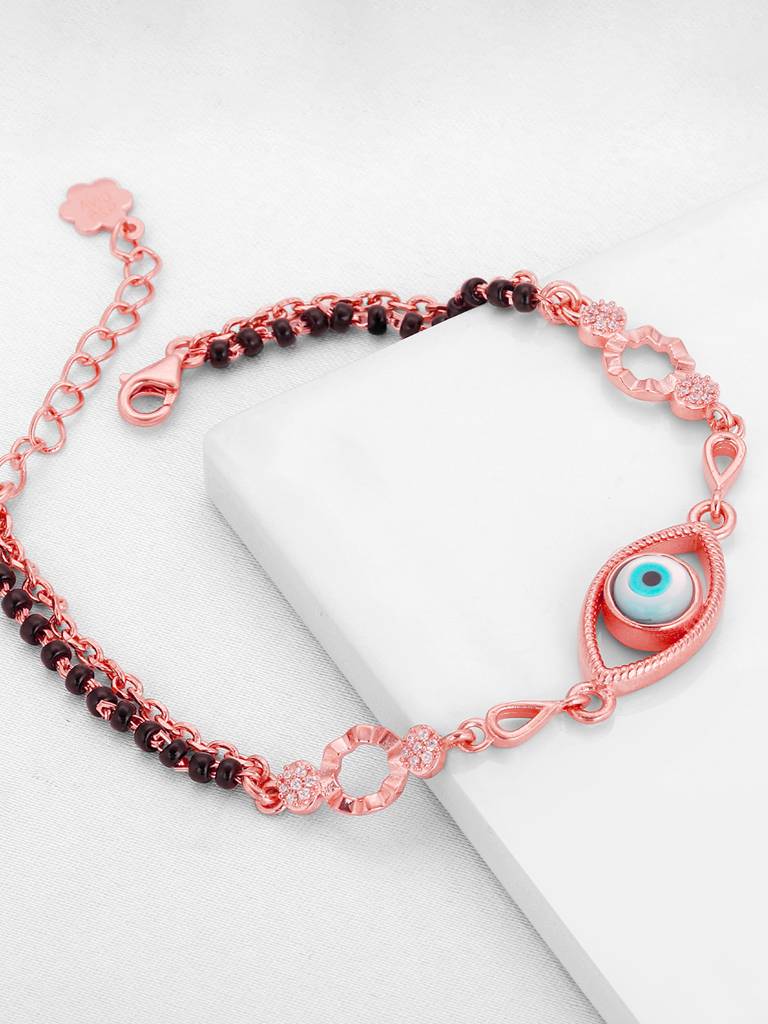GIVA 925 Sterling Silver Rose Gold Evil Eye Mangalsutra Bracelet