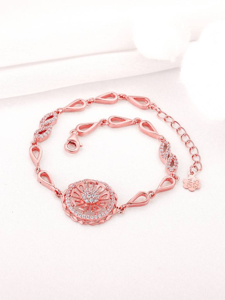 GIVA 925 Sterling Silver Rose Gold Flowery Tale Bracelet