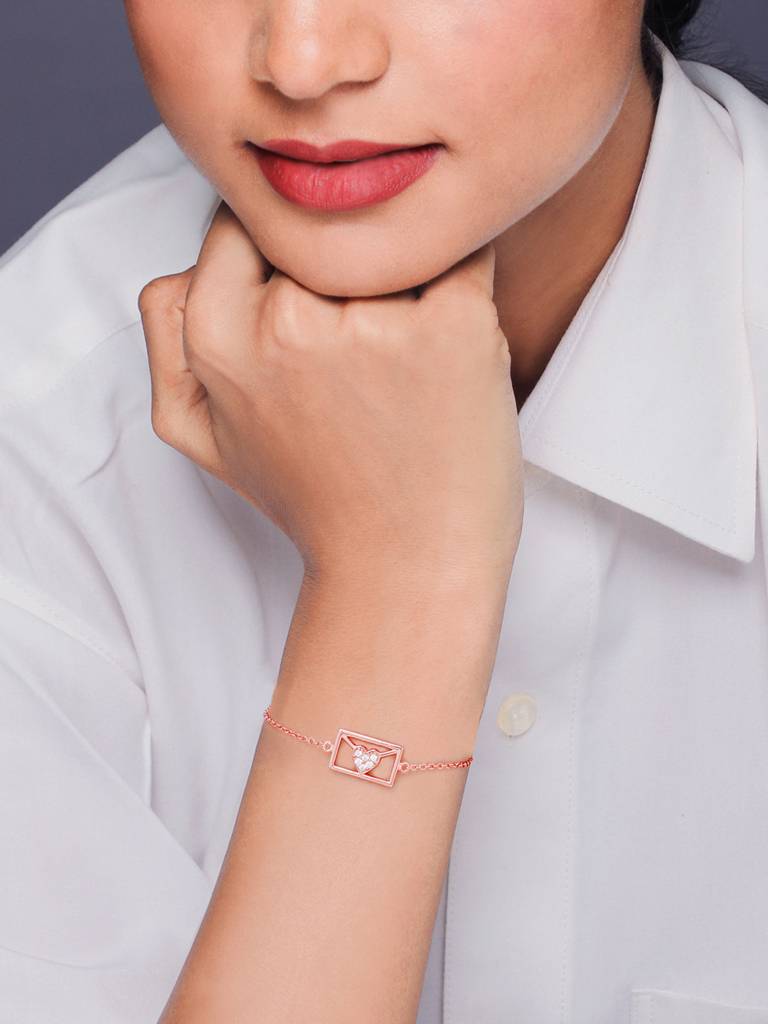GIVA 925 Sterling Silver Rose Gold Love Letter Bracelet