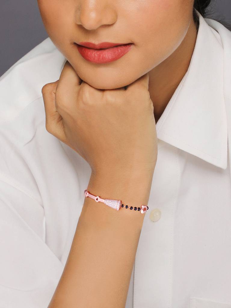 GIVA 925 Sterling Silver Rose Gold Cone Shaped Mangalsutra Bracelet