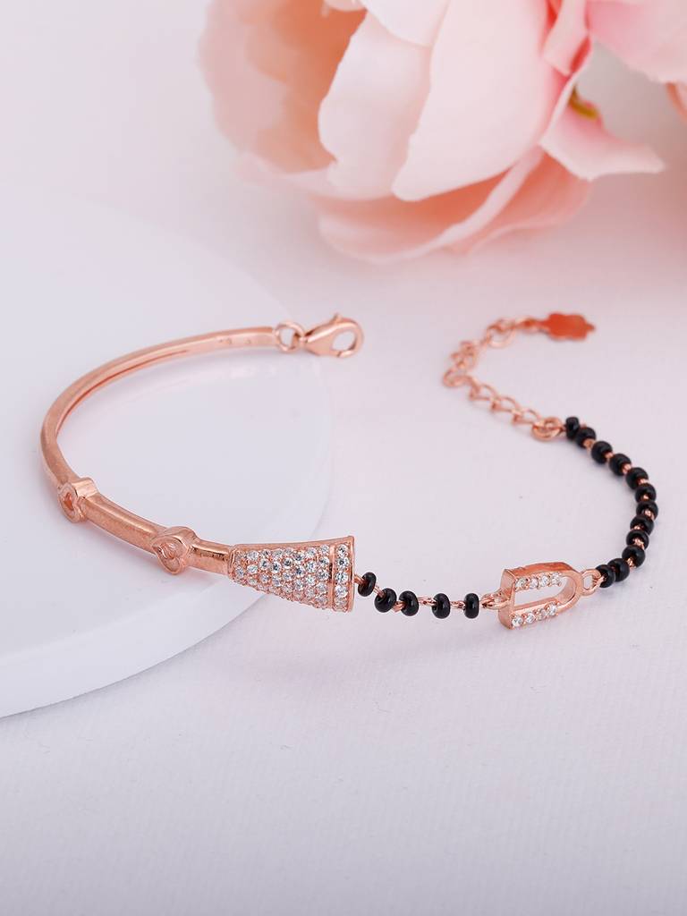 GIVA 925 Sterling Silver Rose Gold Cone Shaped Mangalsutra Bracelet