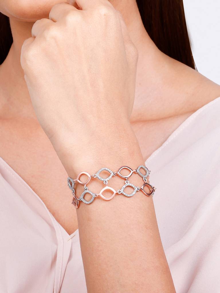 GIVA 925 Sterling Silver Rose Gold and Silver Zircon Studded Marquis Bracelet