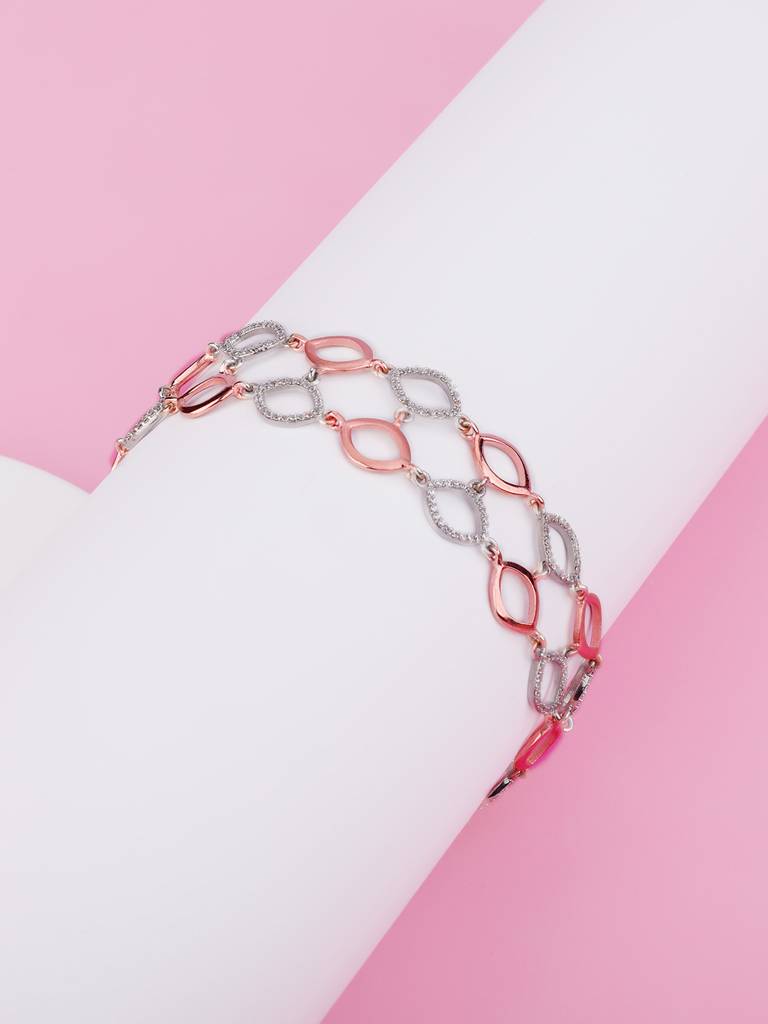 GIVA 925 Sterling Silver Rose Gold and Silver Zircon Studded Marquis Bracelet