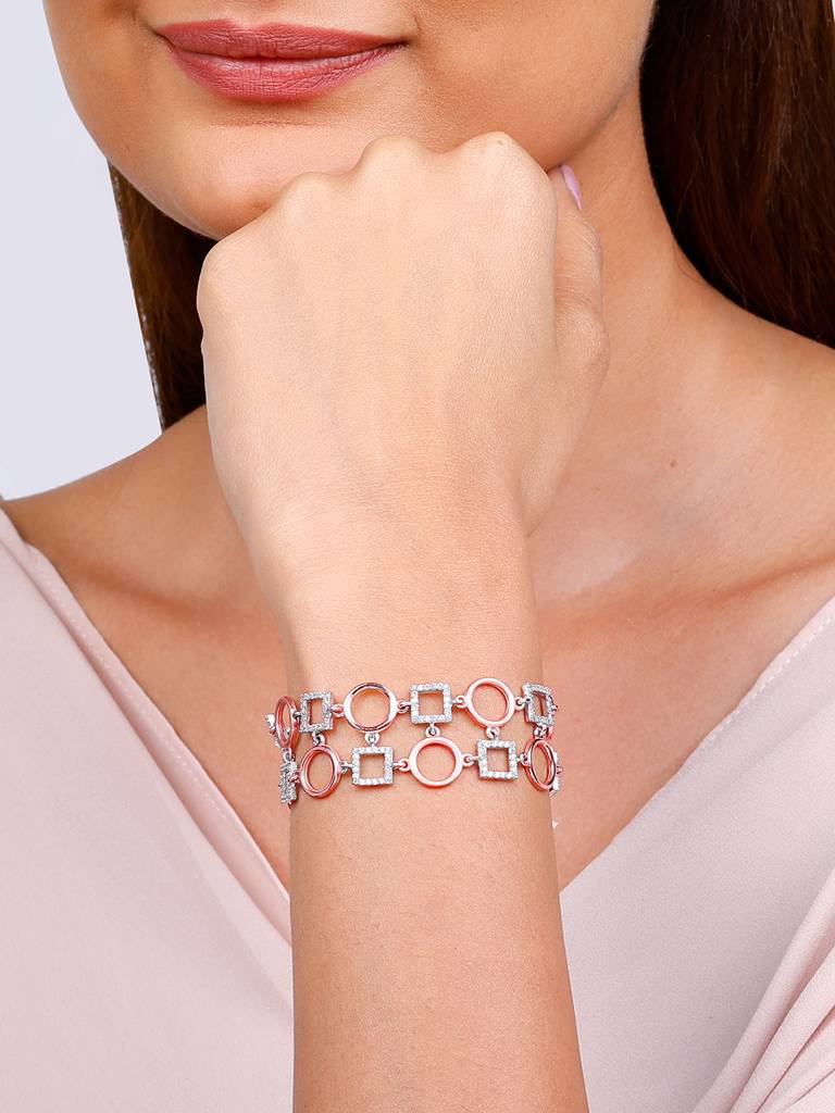 GIVA 925 Sterling Silver Rose Gold and Silver Geometric Link Bracelet