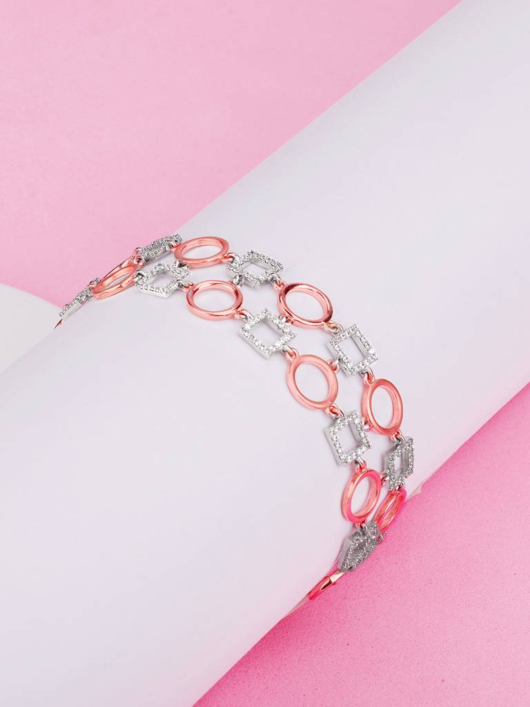 GIVA 925 Sterling Silver Rose Gold and Silver Geometric Link Bracelet
