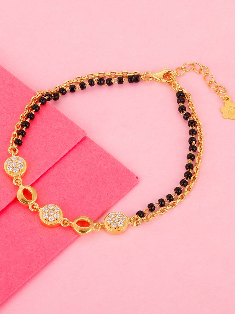 GIVA 925 Sterling Silver Golden Beads of Romance Mangalsutra Bracelet