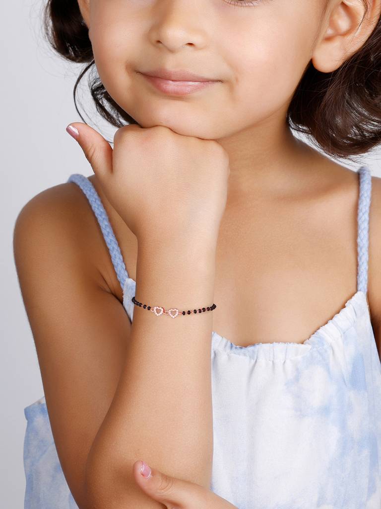GIVA 925 Sterling Silver Rose Gold Lucky Hearts Kids Nazariya Bracelet