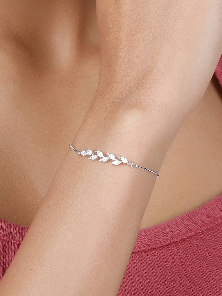 Giva 925 Sterling Silver Zircon Ferns Bracelet