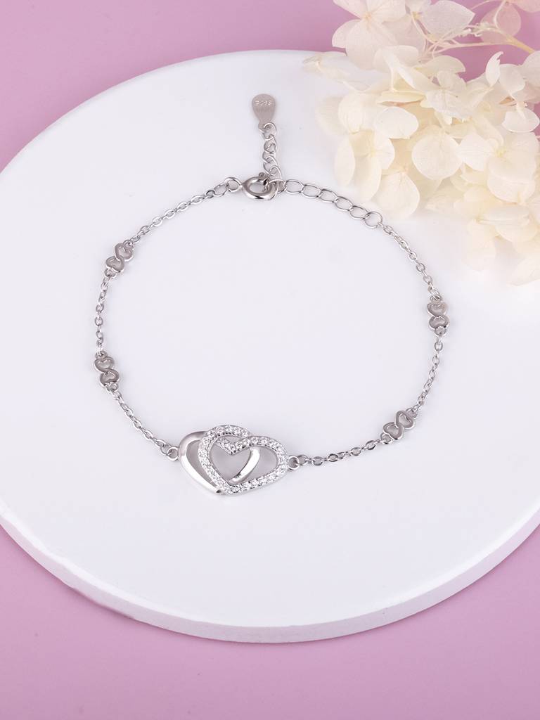 GIVA 925 Sterling Silver Locked in Love Infinity and Intertwined Hearts Bracelet