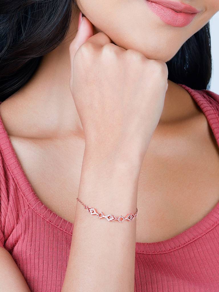Giva 925 Sterling Silver Rose Gold Interlocked Bracelet