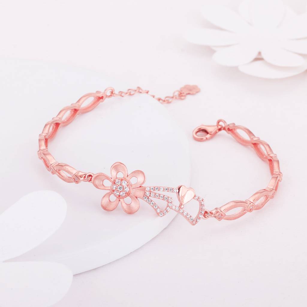 Giva 925 Sterling Silver Rose Gold Love'S Bloom Bracelet, Adjustable | Gifts For Women And : BR0740