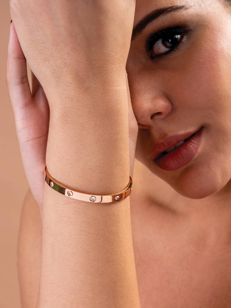 Stainless Steel Crystal Love Bangle Bracelet : BR076-RG